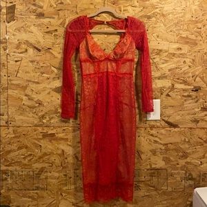 Nude lining red lace dress